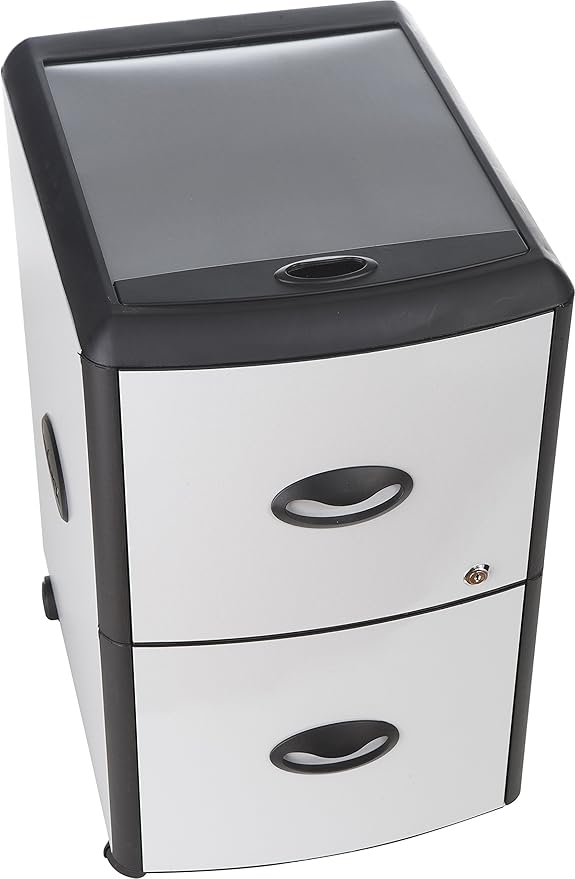 Storex Plastic 2-Drawer Mobile File Cabinet with Metal Accents Roll Top Gray/BlackGrey 19 x 15 x 25 inches