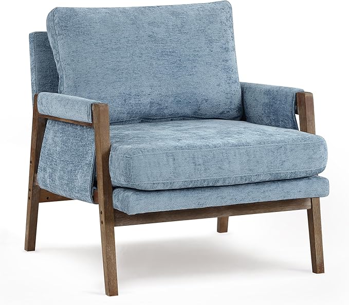 DUHOME Mid Century Modern Accent Chair with Wood FrameComfy Reading Chair with Armrest Mid Century Modern Chair Upholstered Living Room Chairs for BedroomBlue