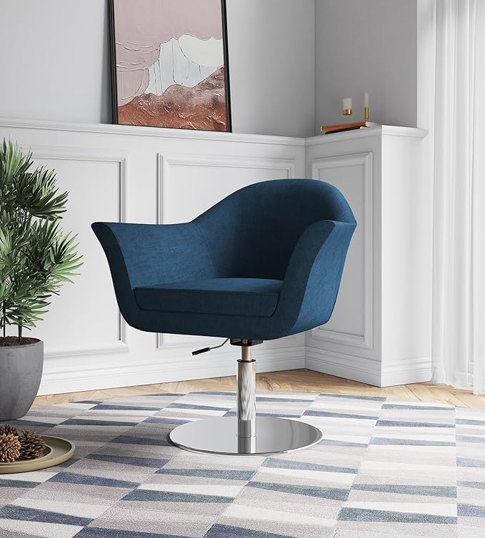 Manhattan Comfort Voyager Adjustable Swivel Accent Chair Set of 2 with 360° Turn Mid-Century Modern Design Woven Upholstery and Removable Cushion Ideal for Living Room or Home Office Smokey Blue