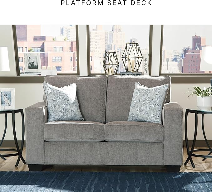 Signature Design by Ashley Altari Modern Loveseat with 2 Accent Pillows Light Gray