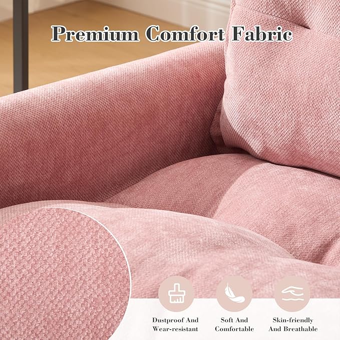 Oversized 360° Swivel Accent Armchair Nursing Chair and a Half with Side Pockets and Wide armrest Solid Metal Base Comfortable Single Sofa Chair for Living RoomBedroom Reading Room (Pink)