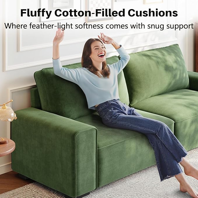 Vesgantti 85'' Chenille Couch for Living Room 3 Seater Comfy Sofa with Wide Armrest Thick Spring Cushions Modern Cloud Couch for Apartment Office Bedroom Small Space Chenille Green