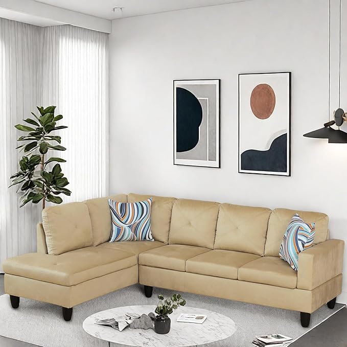 L Shaped Couch Modular Sectional Sofa with Chaise Modern Modular Sofas Furniture Sofa Couches for Living Room/Apartment/Office/Bedroom Beige