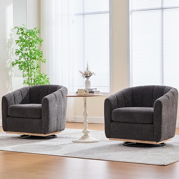 Mlmh &amp Kngwa Swivel Accent Chair Set of 2 Chenille Upholstered Swivel Barrel Chairs 360 Degree Reading Chair Single Sofa for Living Room Bedroom Charcoal