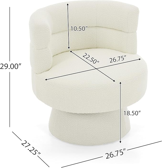 Christopher Knight Home Andree Contemporary 360° Swivel Accent Chair Boucle Upholstered Swivel Chair Super Comfort Single Lounge Sofa with Rotation for Living Room/Bedroom/Home Office Cream White