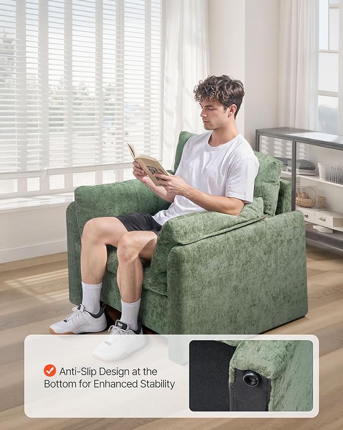 VEVOR Oversized Accent Chair Armchair with Padded Arms Comfy Single Sofa Chair Modern Reading Lounge Chairs for Living Room Bedroom Green