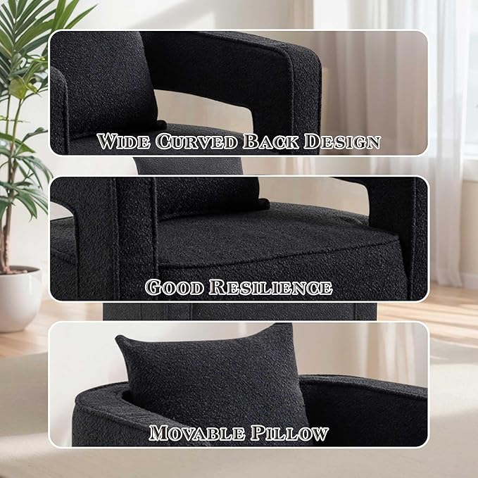 Mlmh &amp Kngwa 29 W Swivel Accent Barrel Chair Upholstered Boucle Round Arm Chair for Living Room BedroomBlack