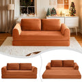 82 Corduroy Convertible Boneless Couch with Pull-Out Bed 2 in-1 Folding Convertible Sofa Bed with Pillows Loveseat Floor Sofa Couches for Living Room No Assembly Required (Orange) | Breathable Mat