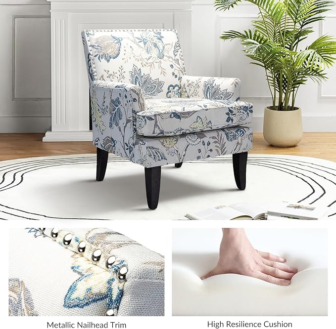 High Back Accent Arms Chair Modern Accent Chair with Wooden Legs Reading Chair with Padded Armrest and Comfortable Cushioned Seat for Living Room Bedroom