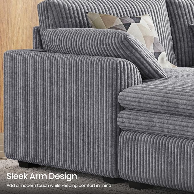 Belffin 1 Pair Armrests Module for Large Modular Sectional Sofa Upholstered Side Armrest Seat Part for Plush Corduroy Sectional Couches for Living Room Apartment Light Grey