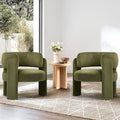 COLAMY Modern Velvet Accent Chair Set of 2 Upholstered Barrel Chairs Comfy Side Arm Chairs with 3 Legs for Living Room Bedroom Reading Green