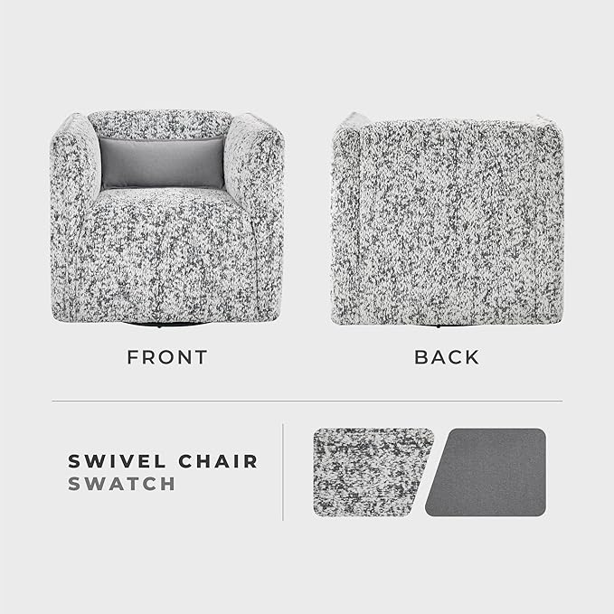 Lexicon 360 Degree Swivel Accent Chair Modern Jacquard Fabric Barrel Chair with Metal Swivel Base and Lumbar Pillow for Living Room/Bedroom/Office Assembled Gray