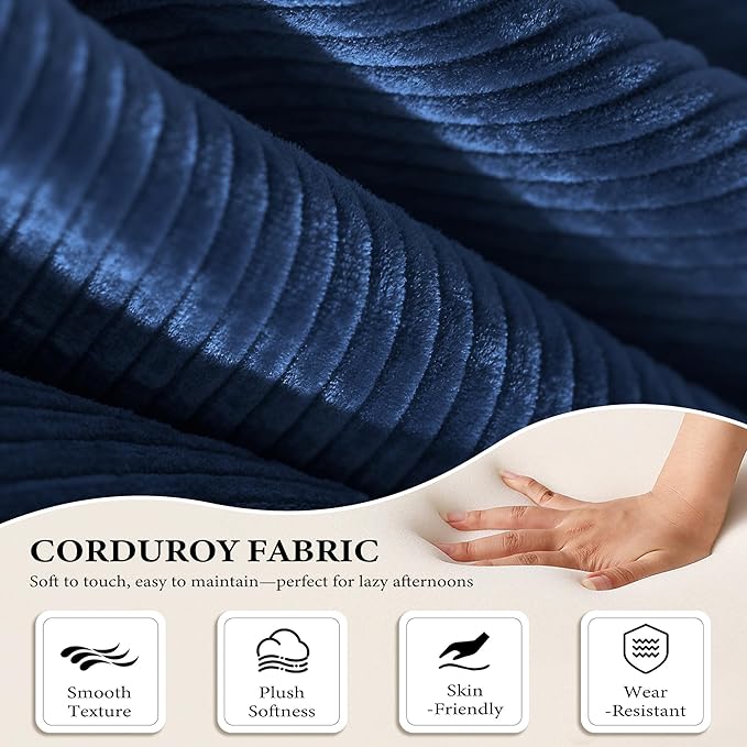 Boneless Couch Folding Couches for Living Room Sofa Futon Sofa Bed with Sleeper Sofa Futon Couch with Fixed-Shape Oversized Corduroy Upholstered (Blue 81 Inches)