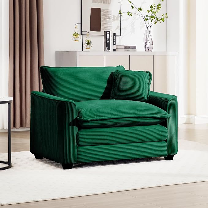 mikibama Luxury Modular Sectional Sofa Chair 45 Inch Modern Corduroy Comfy Cloud Couches for Living Room Office Bedroom Deep Sofa Chair with 1 Toss Pillows Green