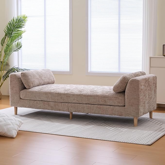 Chifee &amp Vingol 83.1 W End of Bed Bench King Size Bedroom Benches Upholstered Entryway Bench with Removable Pillows for Living Room HallwayWheat
