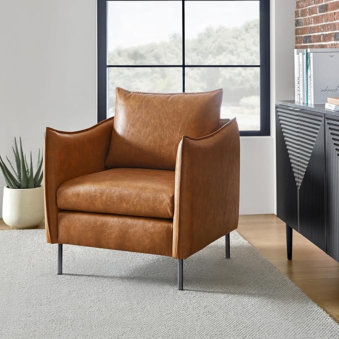HULALA HOME PU Leather Vintage Armchair Mid Century Accent Chair Club Chairs Set of 2 Arm Chair for Living Room/Office/Bedroom/Study Camel