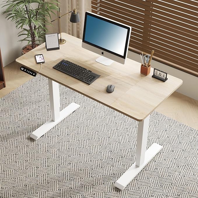 Anwick 2026 New 55 Electric Standing Desk Office Table &amp Sit Stand Up with Adjustable Height Rising Desks for Home Office USB LED 4 Programmable Memory Buttons (Oak+1)