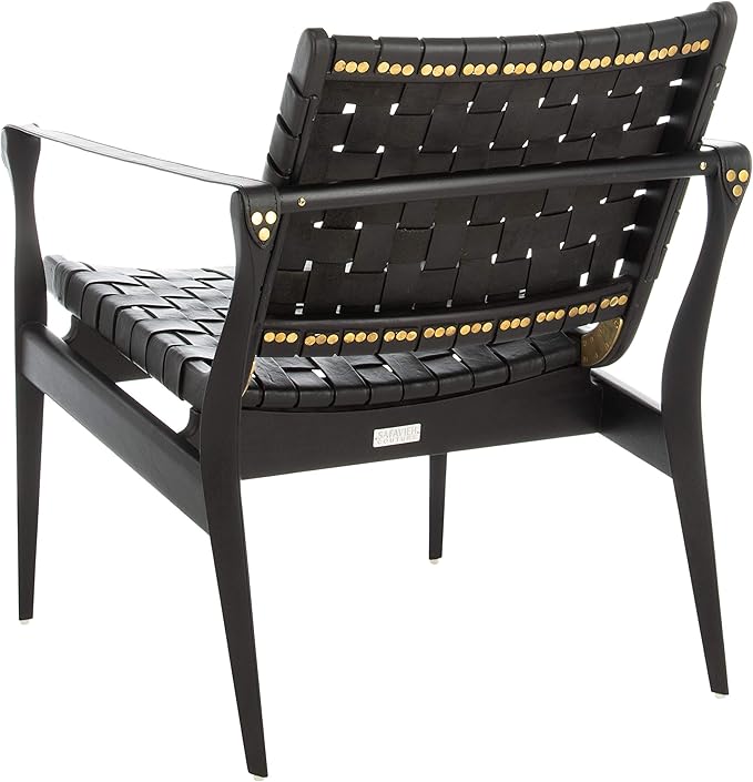 Safavieh Couture Dilan Black Woven Leather Safari Chair