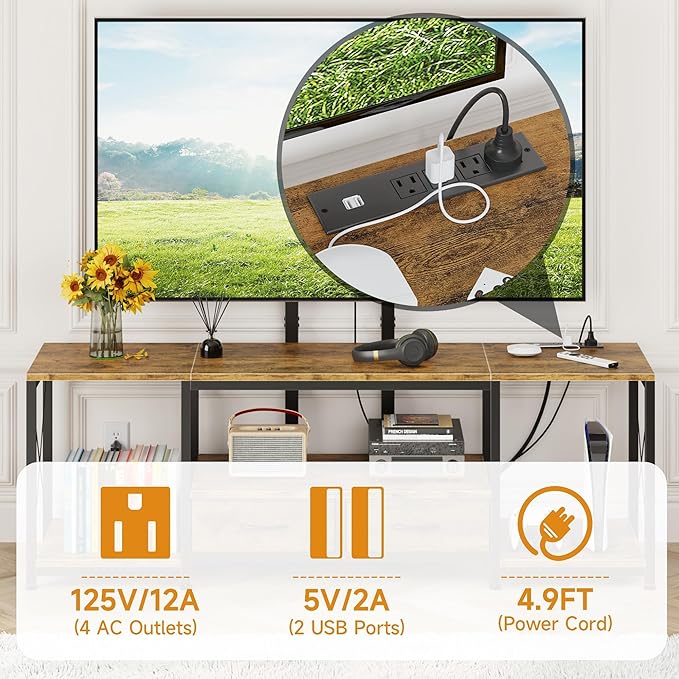 GYIIYUO LED TV Stand with Mount and Power Outlet &amp Fabric Drawers for 32-85 Inches TV - Entertainment Center and Corner Tv Stand for Living Room Bedroom- 47 Rustic Brown (Max VESA 600mm × 400mm