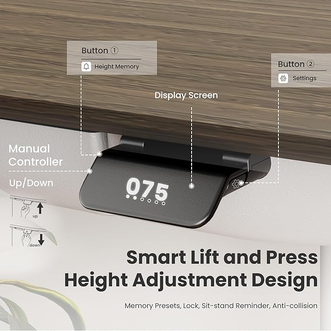 COLAMY LumiDesk All-in-1 Electric Standing Desk Height Adjustable Desk (Veneer Desktop Walnut + White)