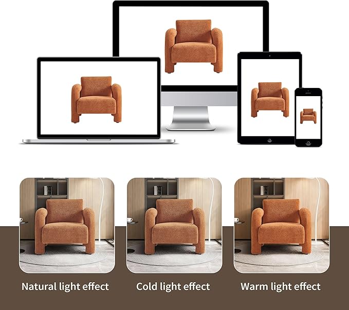 33.5 Modern Accent Chair Upgrade Sherpa Fabric Living Room Sofa Chair Comfy Arm Chair Leisure Armchair Single Sofa Chair with Curved Arm for Living Room ApartmentOrange