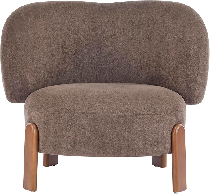 Christopher Knight Home Lily Solid Wood Wingback Accent Chair Fabric Upholstered Club Chair Curved Backrest Single Sofa Comfy Reading Lounge Chair for Living Room Soft Cushion Seating Dark Brown