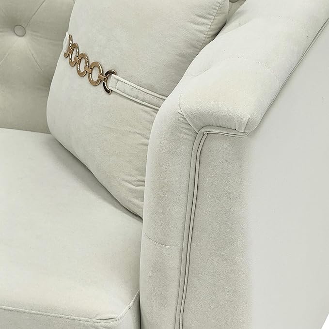 Chesterfield Sofa Sectional Couch with Metal Legs 82.6 Velvet Couch White and Gold Sofa Luxury Loveseat for Living Room Tufted Sofas with 2 Pillows &amp Classic Golden Decor White