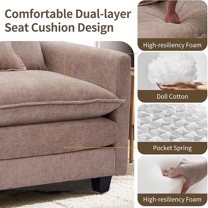 SweetGO corporation 40 Chenille Lounge Chair for Reading Modern Couch Cozy Sofa Bed Upholstered Living Room Single Sofa Accent Chair with Ottoman Coffee