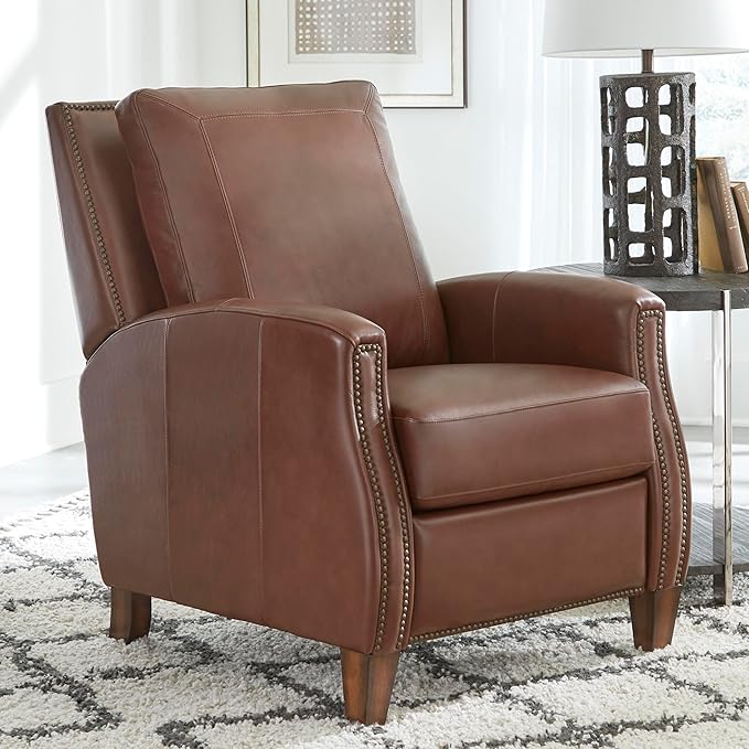 Parker Living Hunter - Chestnut Charm Manual Pushback Recliner Chair Top Grain Leather with Match Genuine Leather Recliner Comfortable