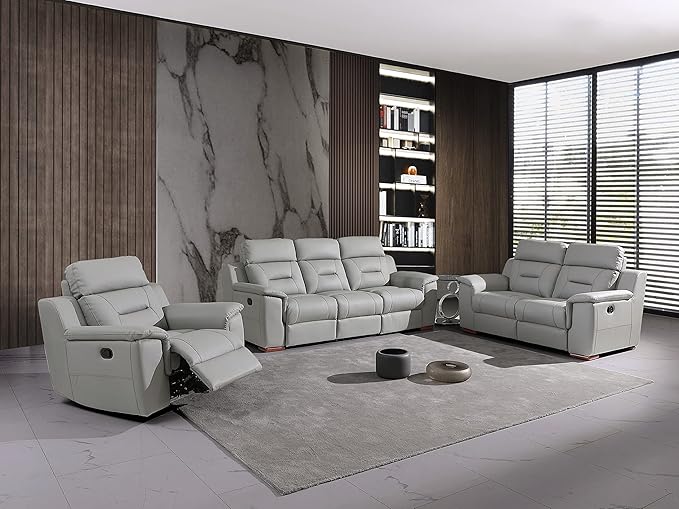 Blackjack Furniture Walker Leather Match Upholstered Reclining Living Room Chair Lava Gray