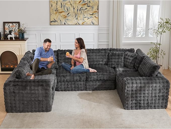 TYBOATLE 135’’ Boneless Slow-Rebound Memory Foam Couch Cloud Sectional Couches for Living Room w/Upgraded Fabric Comfy Deep Seat Fluffy U Shaped Modular Sectional Sofa w/Chaise
