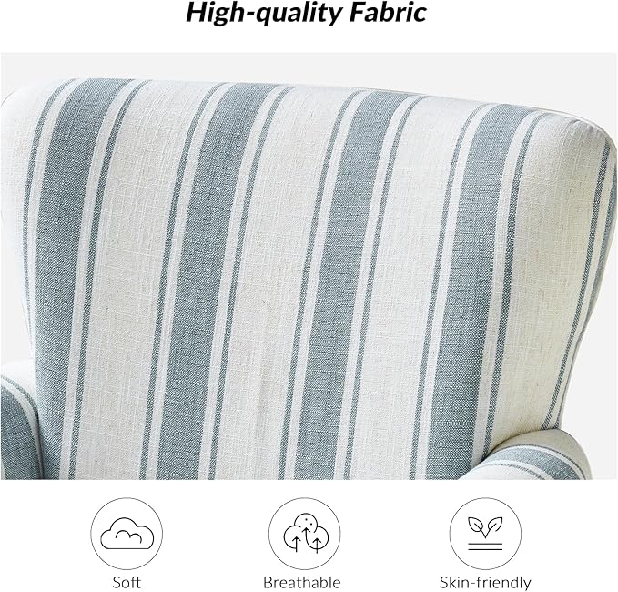 HULALA HOME Floral Fabric Swivel Rocking Chair Swivel Rocker with Removable Backrest &amp Shakeable and Turntable Metal Base Modern Single Sofa Chair for Living Room Nursery Blue