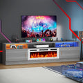 MXV 78 Fireplace TV Stand with Power Outlet for TVs UP to 90 Electric Fireplace Entertainment Center with LED Lights &amp Storage Cabinets TV Console for Living Room Office Grey-White