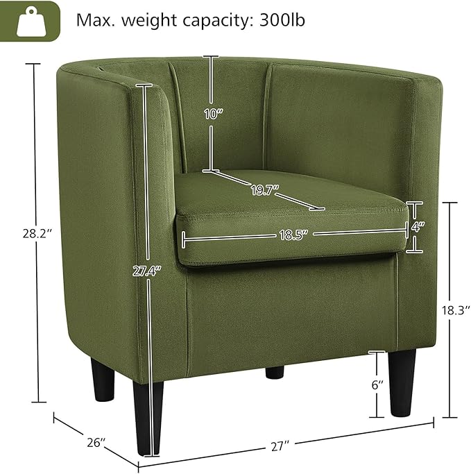 Yaheetech Velvet Accent Chair Modern and Comfortable Armchairs Upholstered Barrel Sofa Chair for Living Room Bedroom Waiting Room Olive Green 2pcs