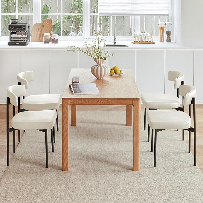 Beige Faux Leather Dining Chairs Set of 4 Armless Upholstered Kitchen ChairModern Dining Room Chair with Curved Backrest