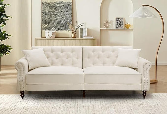 Legend Vansen 87.8 inchs Convertible Velvet Bed Sleeper Futon Sofas Cream
