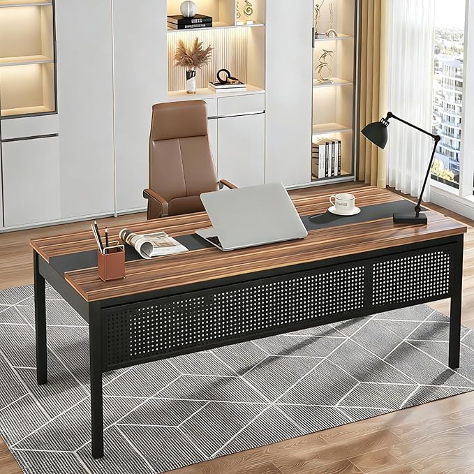Tribesigns 70.8-Inch Executive Desk Large Office Computer Desk Workstation Modern Simple Style Laptop Desk Study Writing Table Business Furniture for Home Office (Brown and Black)