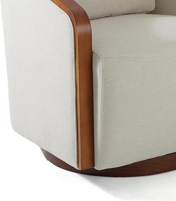 UIXE Swivel Barrel Chair Chenille Accent Chairs Upholstered Club Armchair for Living Room Contemporary Arm Chair Bedroom Reading Seat Nook Single Sofa with Back Pillow - Beige Brown