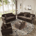 Mid-Century Modern Chesterfield Sofa Set Brown Velvet Tufted 1 Seater 2 Seater Loveseat 3 Seater Sofa with Ottoman Nailhead Trim &amp Rolled Arms Living Room Furniture