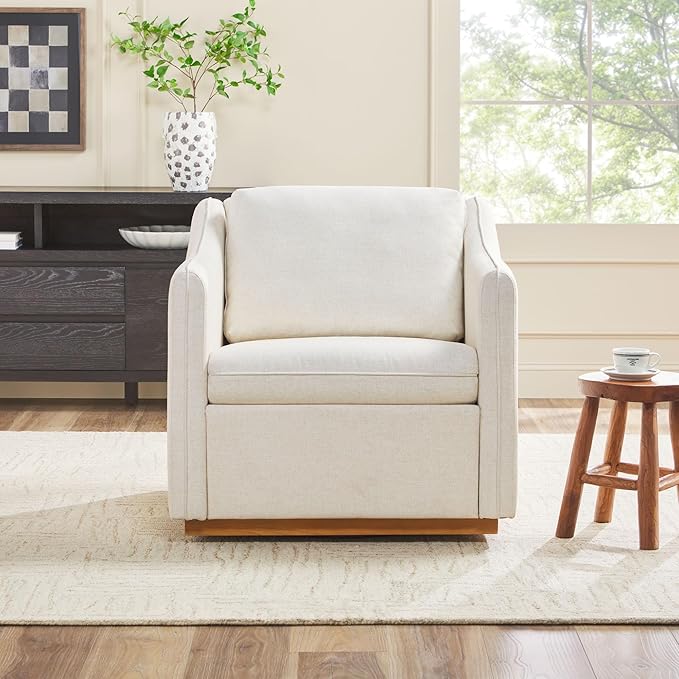 Walker Edison Nash Modern Farmhouse Linen Swivel Accent Chair Cream