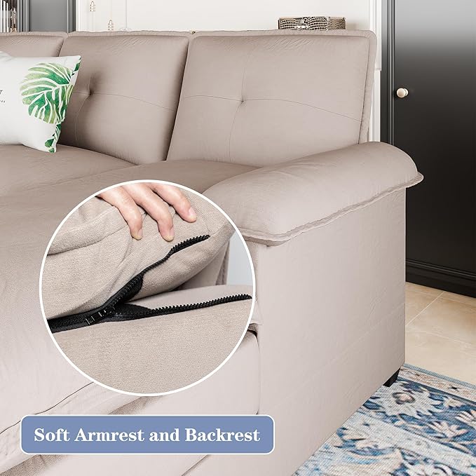 110 Sectional Couches for Living Room4 Seat U Shape Modular Couch with Thick Cushion &amp Soft BackrestUpholstered Sofa Couch with Double ChaiseBeige