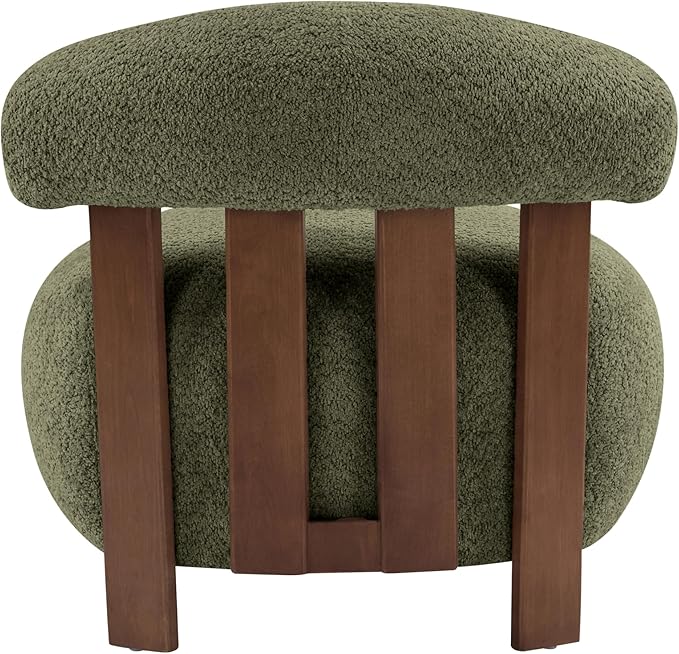 Christopher Knight Home Elvina Boucle Fabric Accent Chair Solid Wood Single Lounge Sofa Bedroom Comfy Reading Chair for Modern Minimalist Style Living Room/Home Office Olive Green