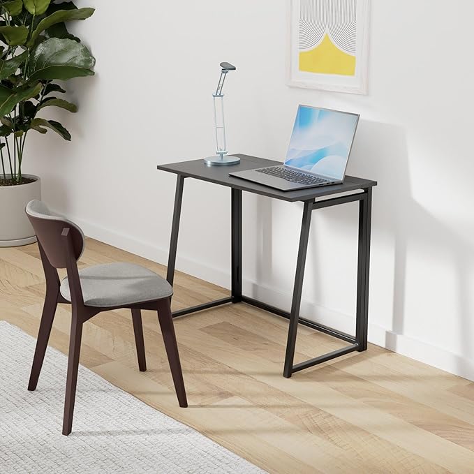 Best Choice Products 31.5in Folding Drop Leaf Desk Table Computer Workstation for Home Office w/Wood Table Top Back Shelf Portable Space Saving - Black/Black