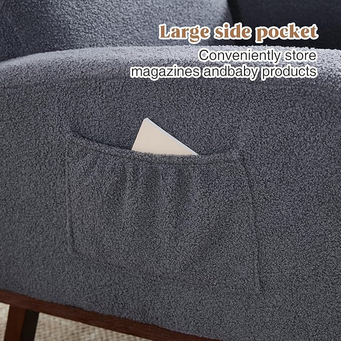 Rocking Chair Nursery with Foot Rest Teddy Nursing Rocking Chairs for Mom Breastfeeding Rocker Glider Chair with High Backrest for Living Room Bedroom Blue Grey