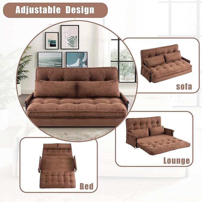 5-Position Adjustable Floor Sofa CouchMulti-Functional Bean Bag BedFoldable Lazy Sofa Sleeper Bed with ArmrestIdeal for Reading and Playing (Brown)