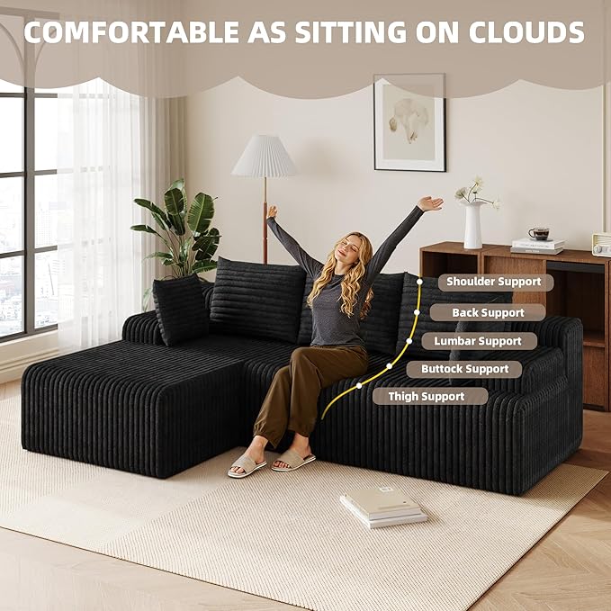 2026 New Boneless Couch No Assembly Cloud Couch Sectional with Deep Seat &amp Chaise for Small Spaces Upholstered Boneless Sectional Couch for Living Room L Shaped Couch with Left Facing Chaise B