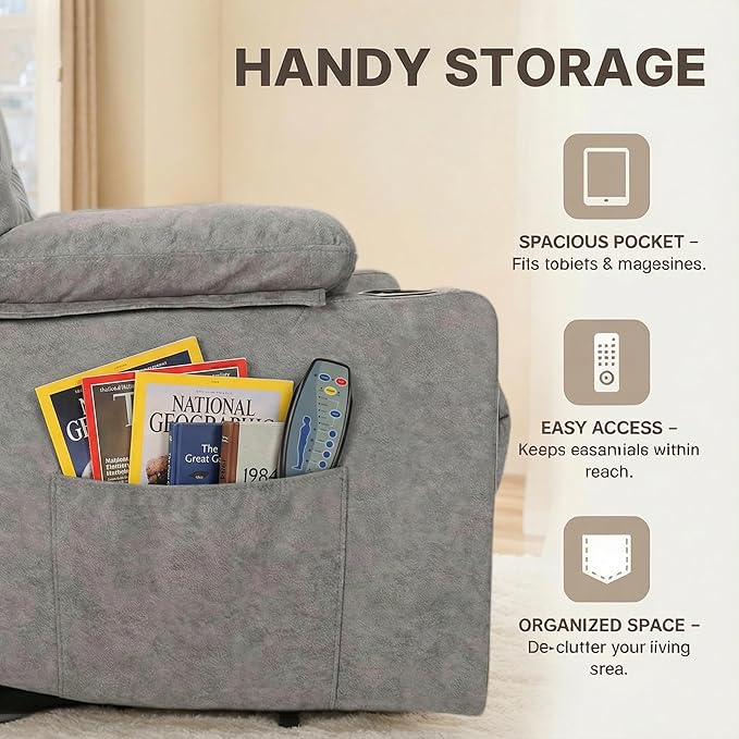 Electric Power Lift Recliner Chair for Elderly Lift Recliner Chair with Massage and Lumbar Heat 150° Reclining Chair with Cup Holders Side Pockets and Remote Control Ideal for Living Room (Grey)