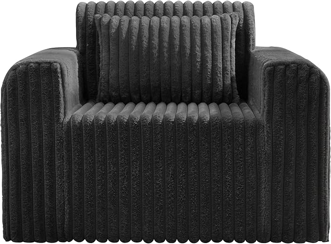 Hobestluk Single Sofa Foam Couch Sofa for Small Spaces Comfy Sofas with Removable Cover Furry Couch with Pillows for Living Room Bedroom Apartment Office (Black Standard)