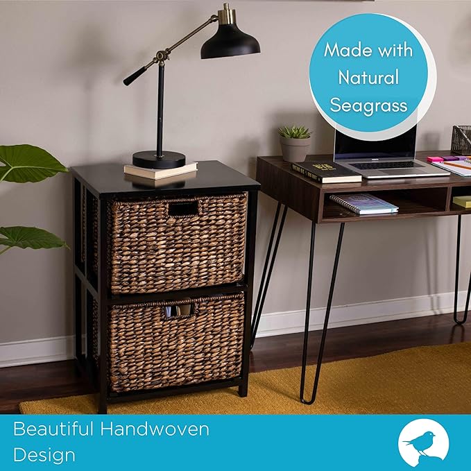 BIRDROCK HOME 2 Tiered File Cubby w/Wood Top - File Cabinet Home Office Storage Nightstand Decorative Wooden Organizer | Desk Modern Table Shelves Side Table Craft Furniture - Brown Wash
