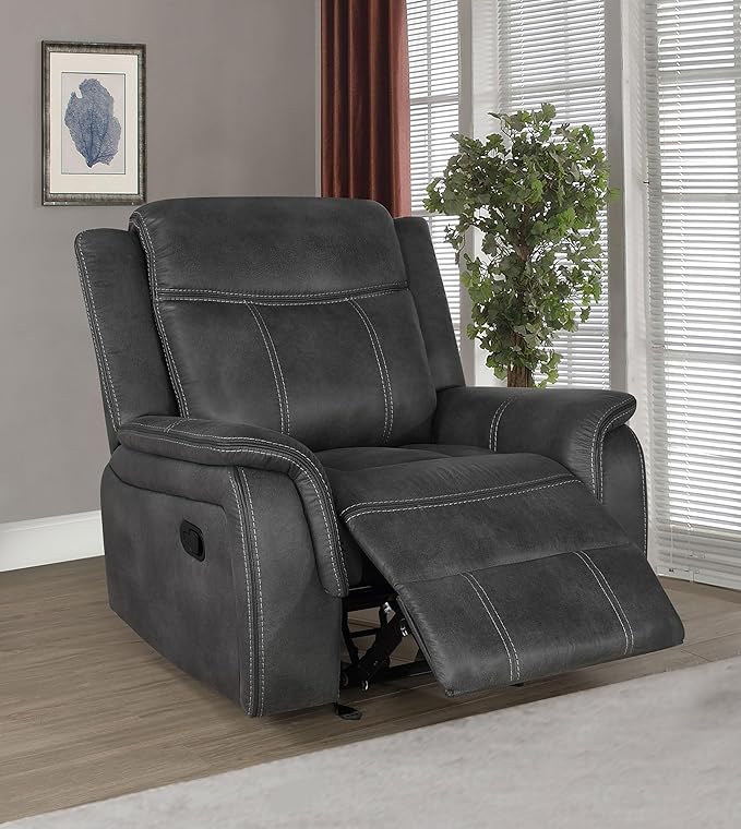 Coaster Home Furnishings - Lawrence - Leatherette Upholstered Glider Recliner Chair with Pocket Coil Cushions Padded Arms and Microfiber Upholstery - Living Room - 41-Inch - Charcoal - 603506
